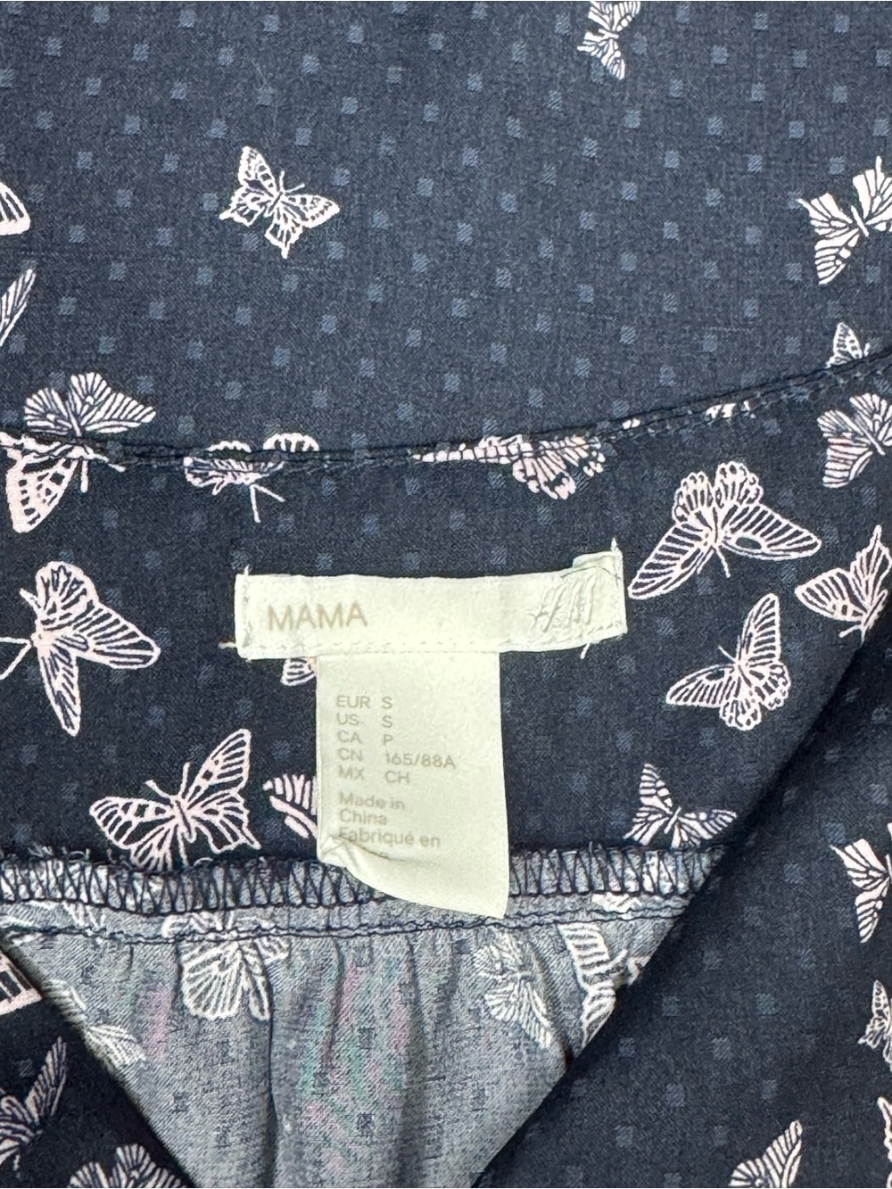 H&M Mama butterfly print maternity dress navy blue size small - Picture 4 of 4